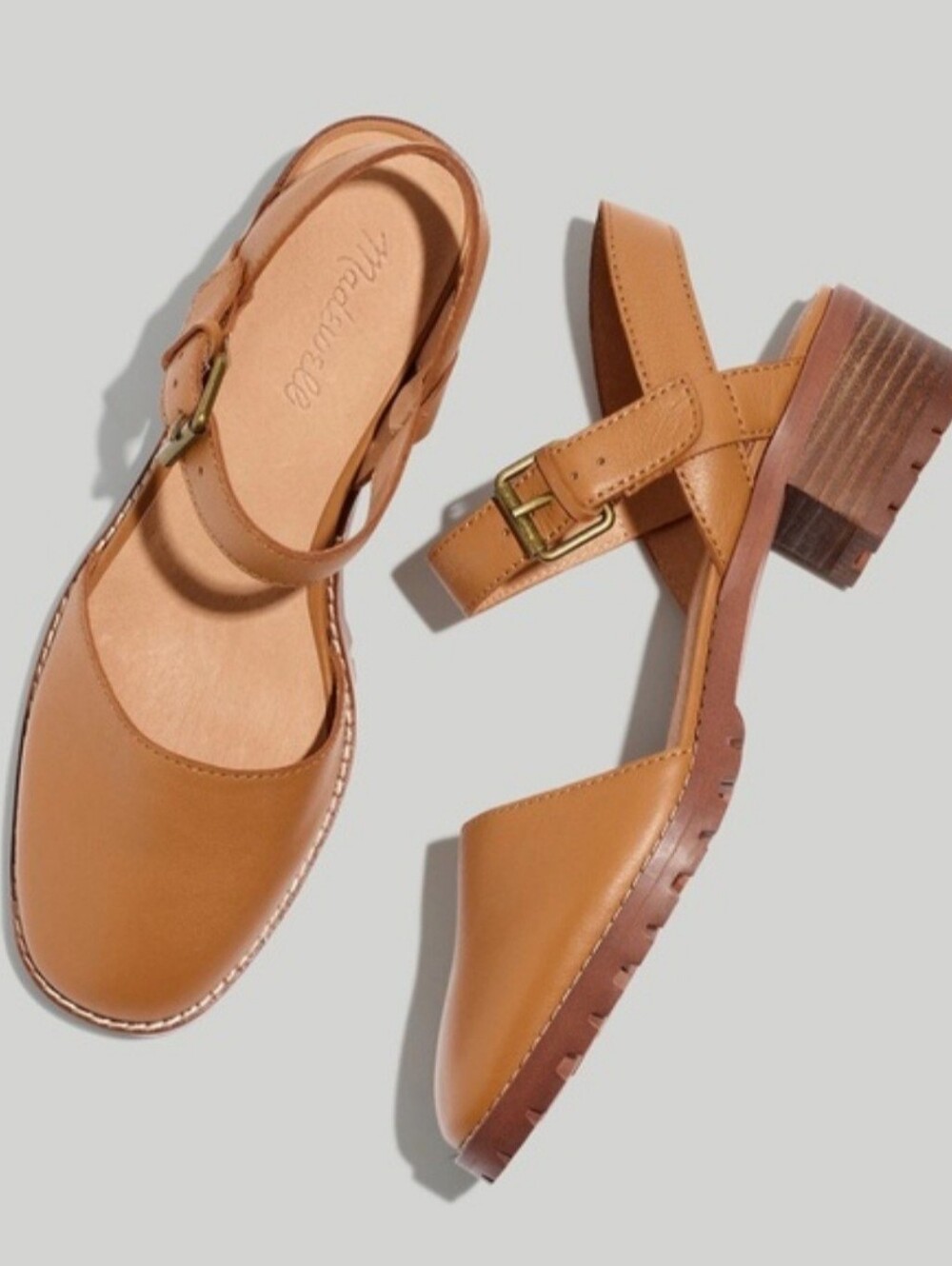 Madewell 9.5 Tan Leather Block Heel Slingback Sandals